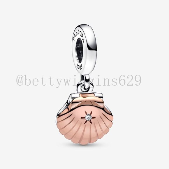 Pandora Sea Shell & Treated Freshwater Cultured Pearl Dangle Charm - Picture 1 of 7